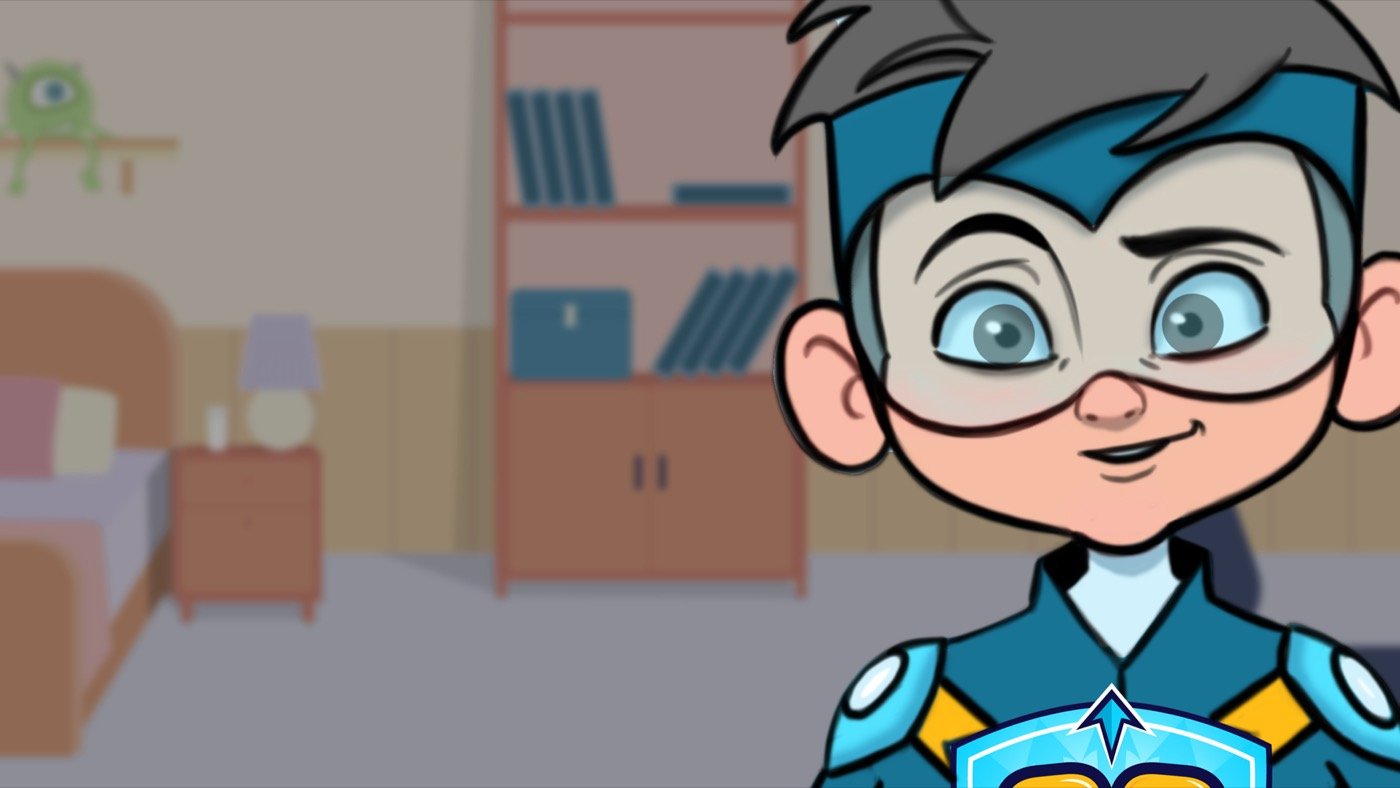 The boy hero in his room