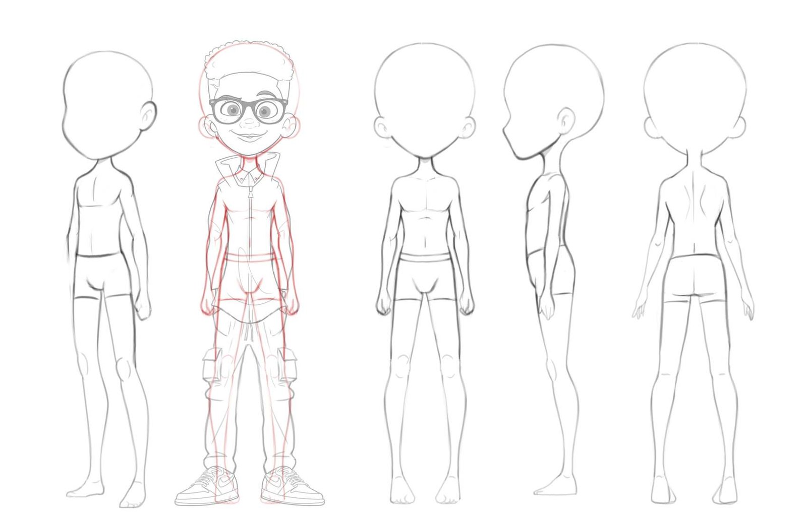 Avatar Puffs boy character turnaround model sheet