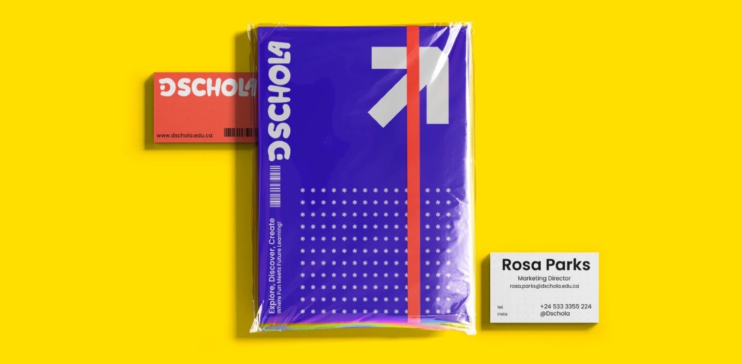 D-Schola stationery — notebook and business cards