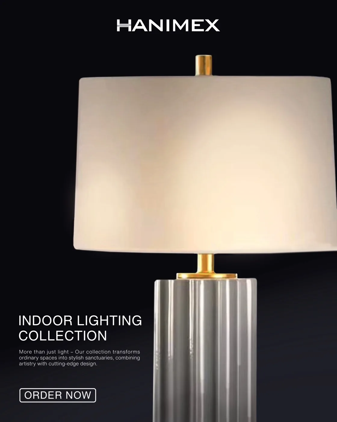 Hanimex indoor lighting collection — sculptural table lamp on a dark set
