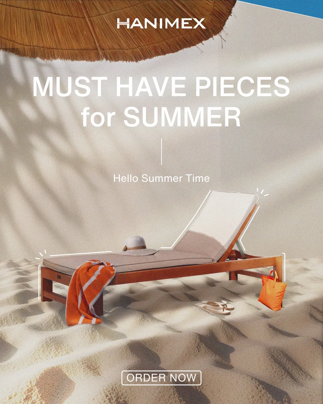 Hanimex sun lounger on the sand — hello summer time