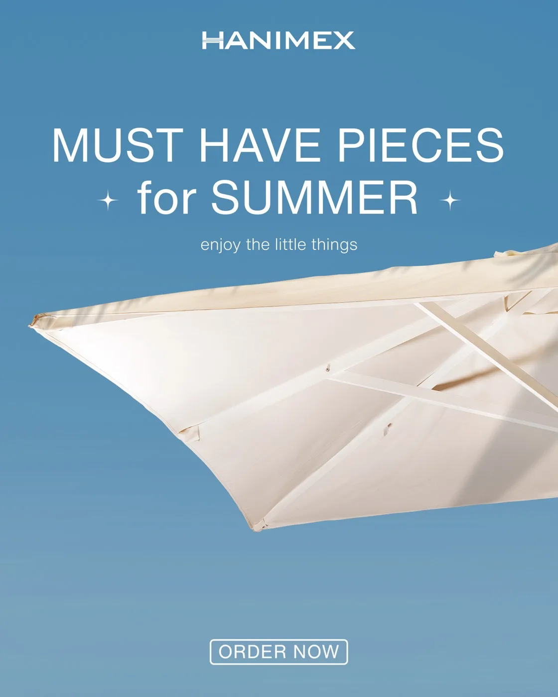Hanimex outdoor parasol against a blue sky — enjoy the little things