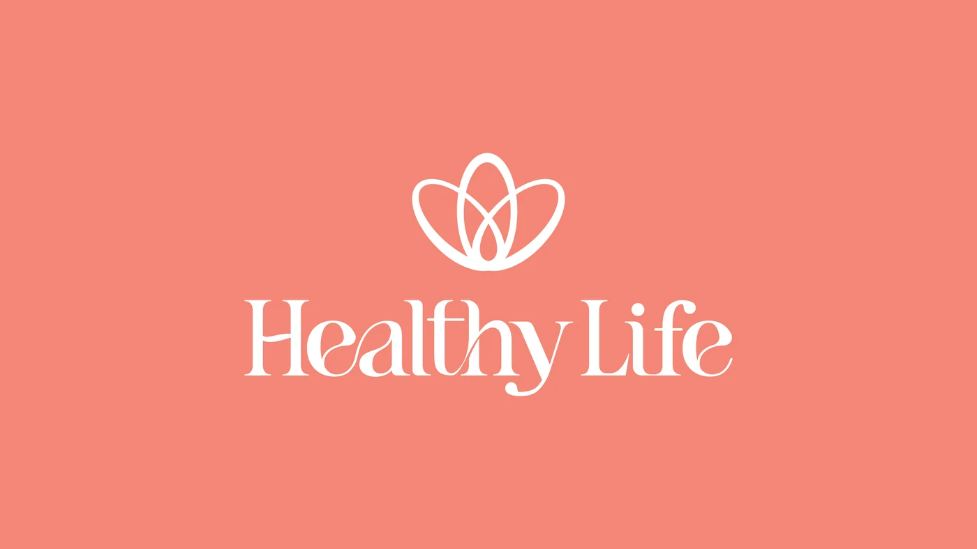 The single-colour white Healthy Life logo on a coral background