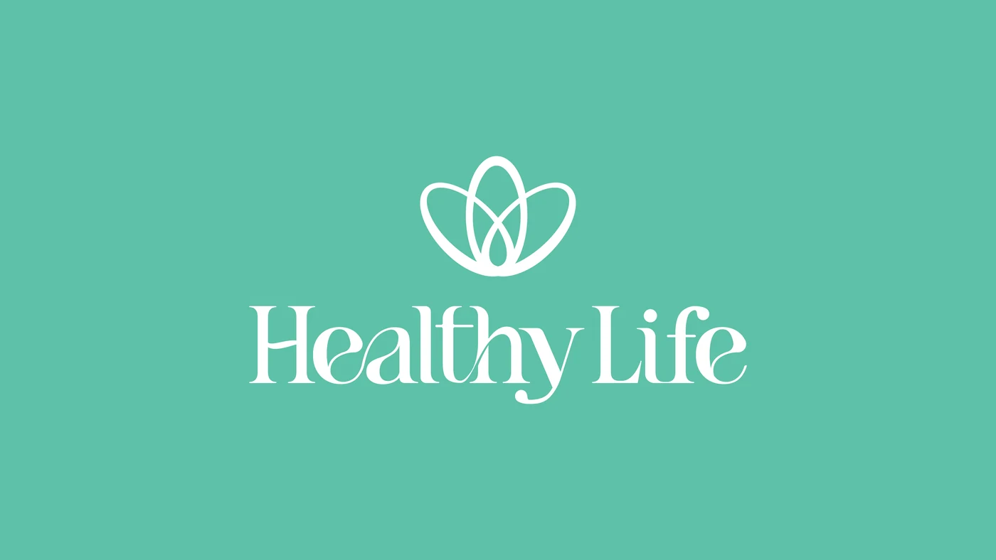 The single-colour white Healthy Life logo on a teal background