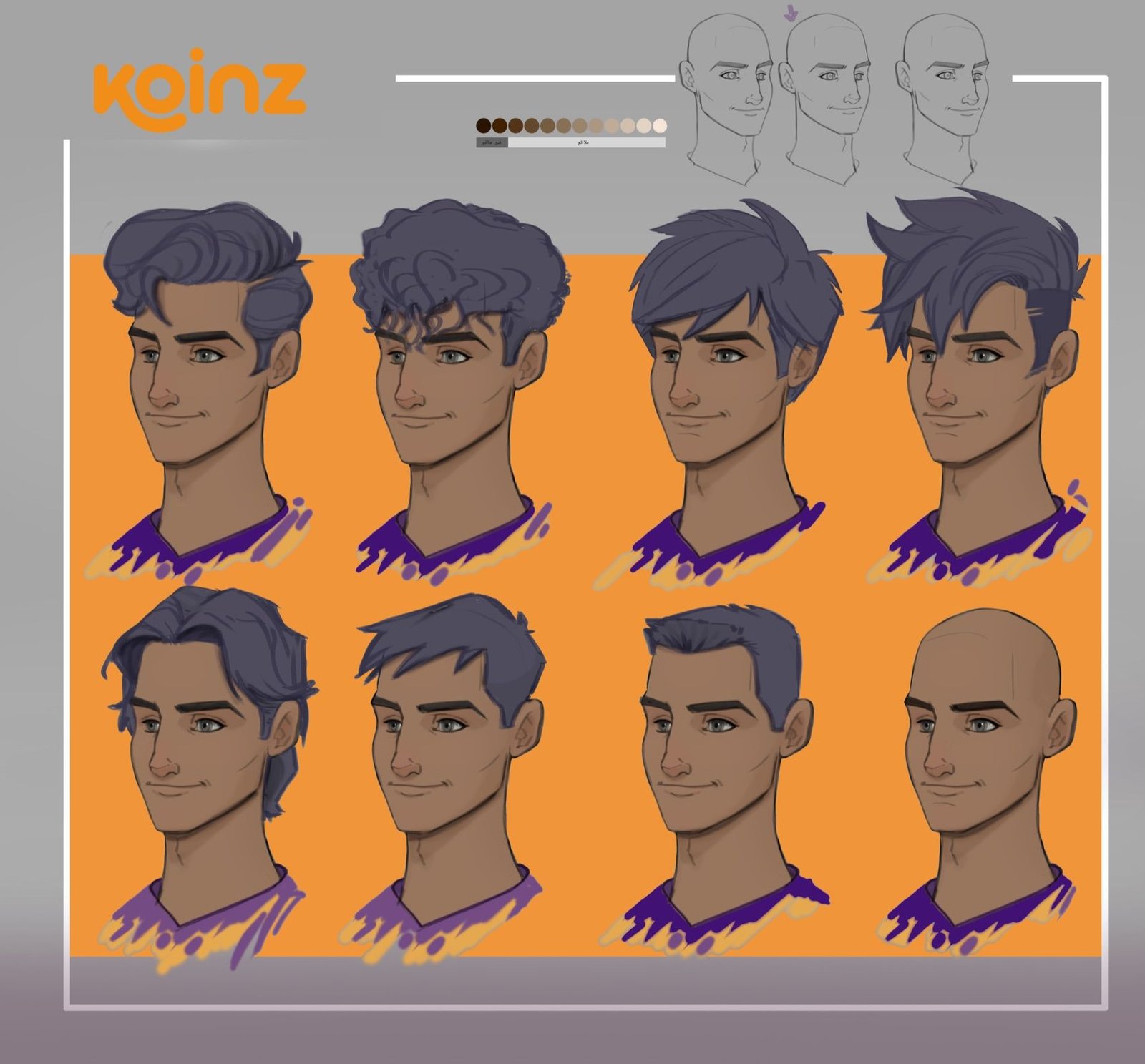 Eight hairstyle and feature variations of Yazeed