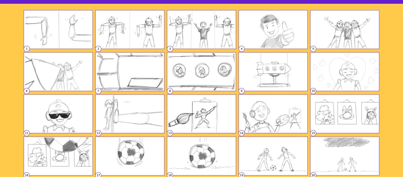 Robo and Boto storyboard, first sequence of frames