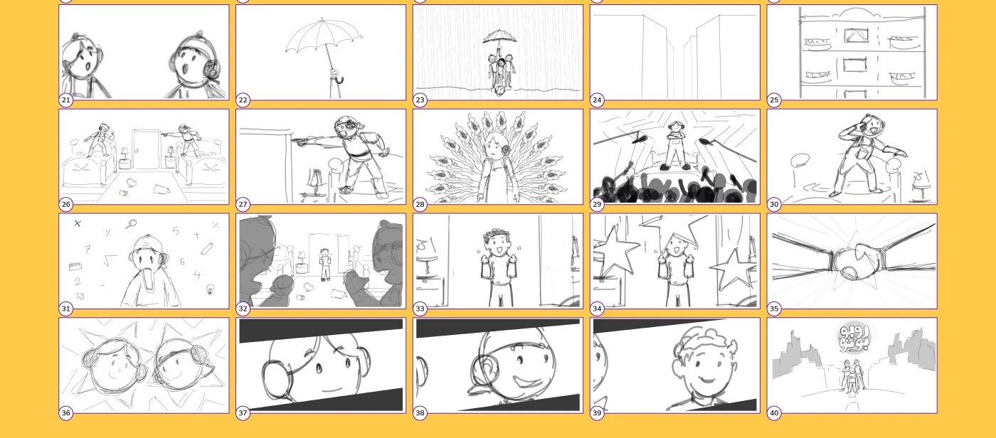Robo and Boto storyboard, second sequence of frames